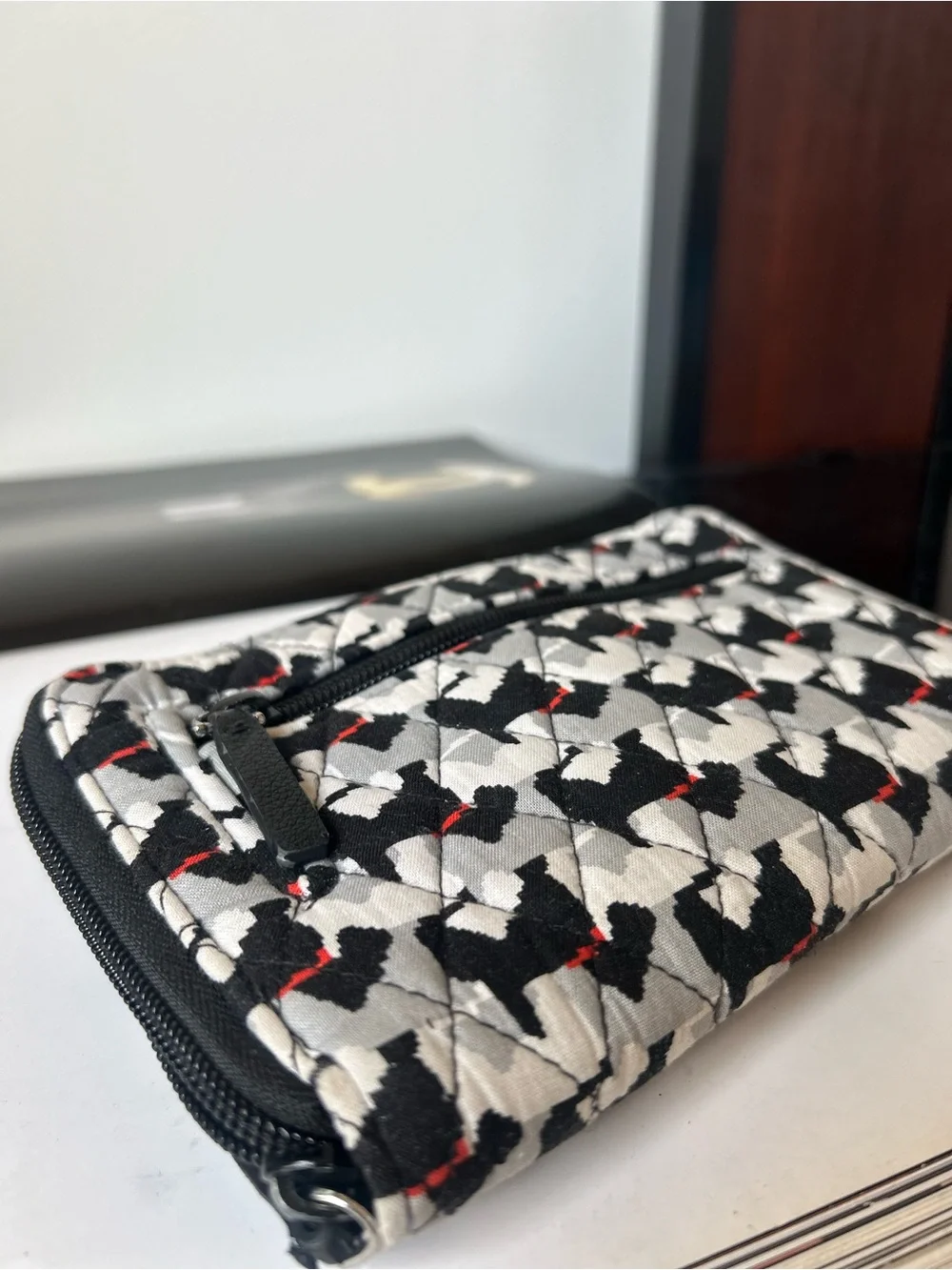 Vera Bradley Quilted Black, White & Red Patterned Phone Wallet Case